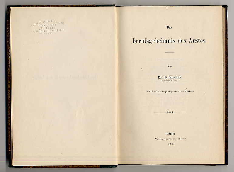 Placzek, Das Berufsgeheimnis des Arztes.