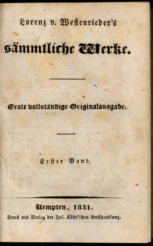 Westenrieder, Sämmtliche Werke. 1. Band.