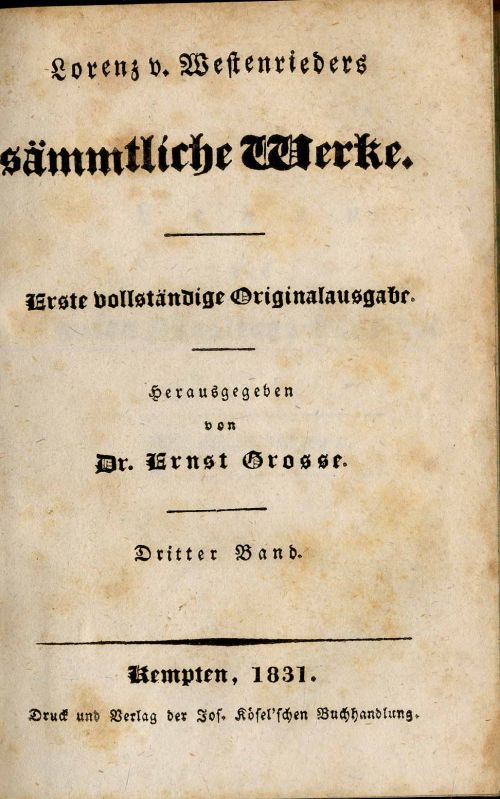 Westenrieder, Sämmtliche Werke. 3. Band.