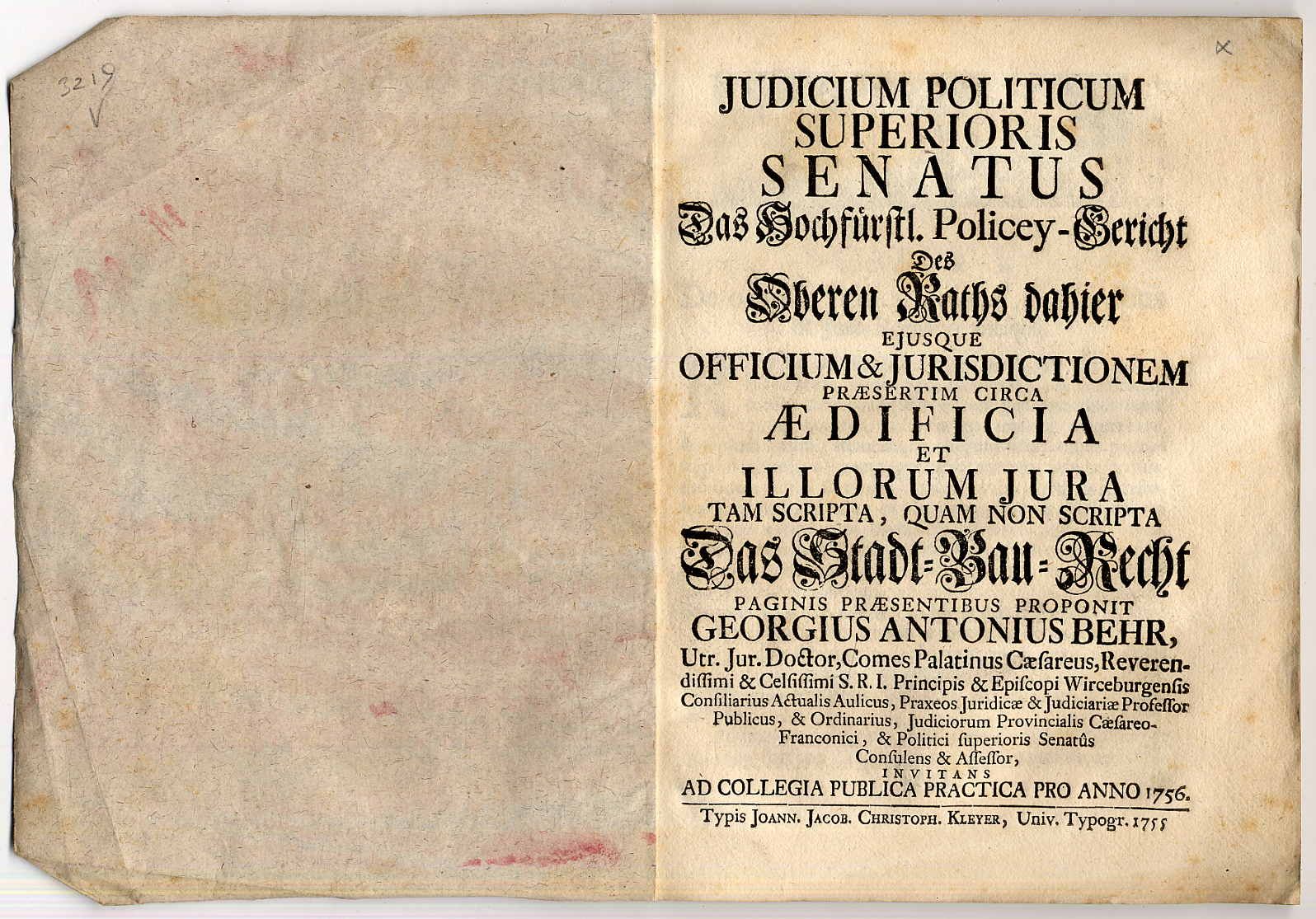Iudicium politicum superioris senatus. Das Hochfürstl. Policey-Gericht des Obere