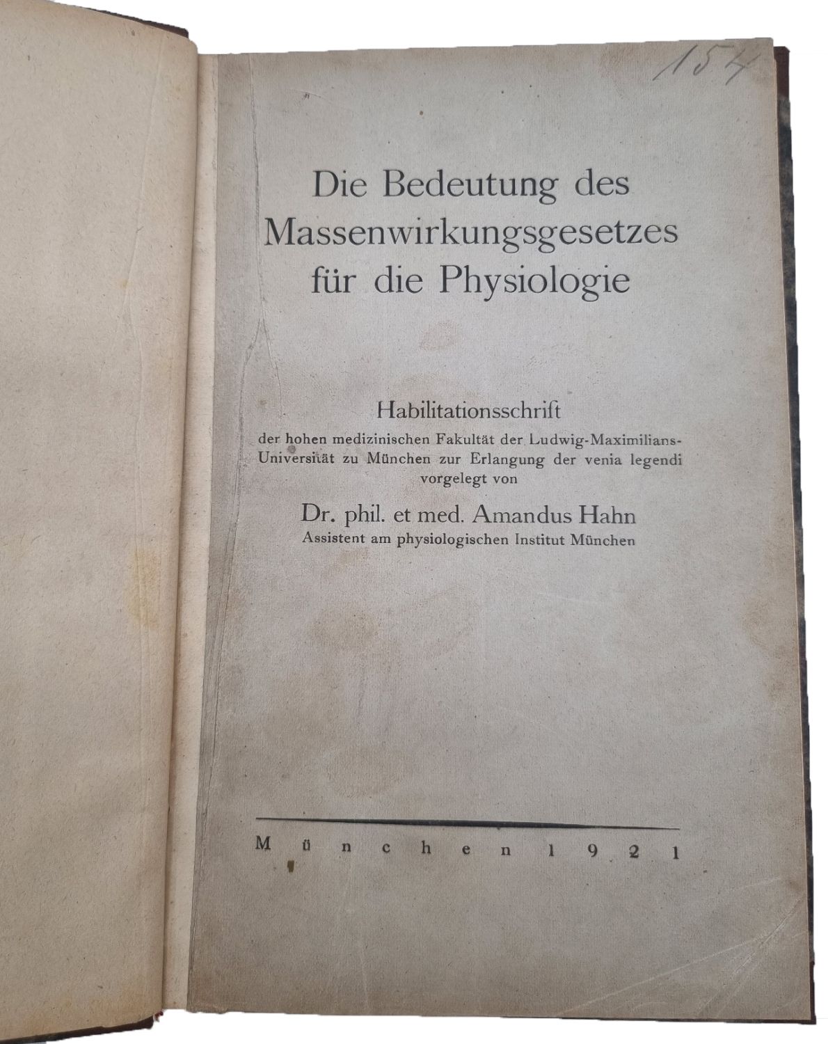 Hahn, Die Bedeutung des Massenwirkungsgesetzes für die Physiologie.
