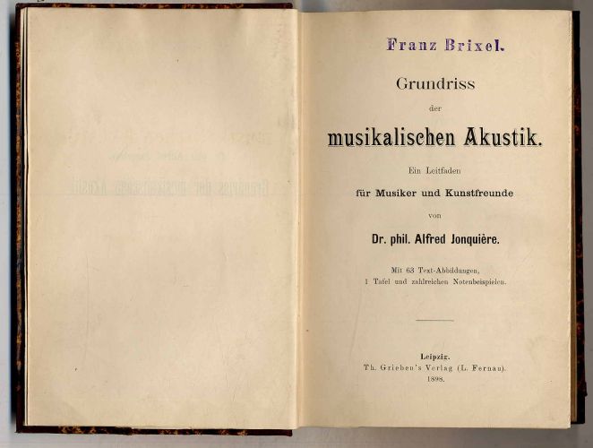 Jonquière, Grundriss der musikalischen Akustik. Ein Leitfaden für Musiker und Ku